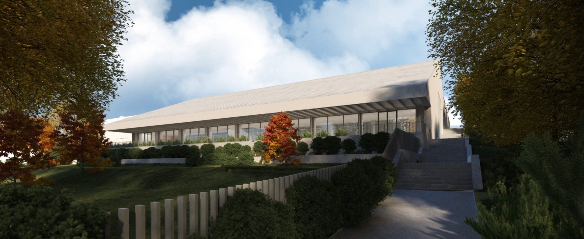 Premi Rink Jégcsarnok látványterve — őszi park környezetben